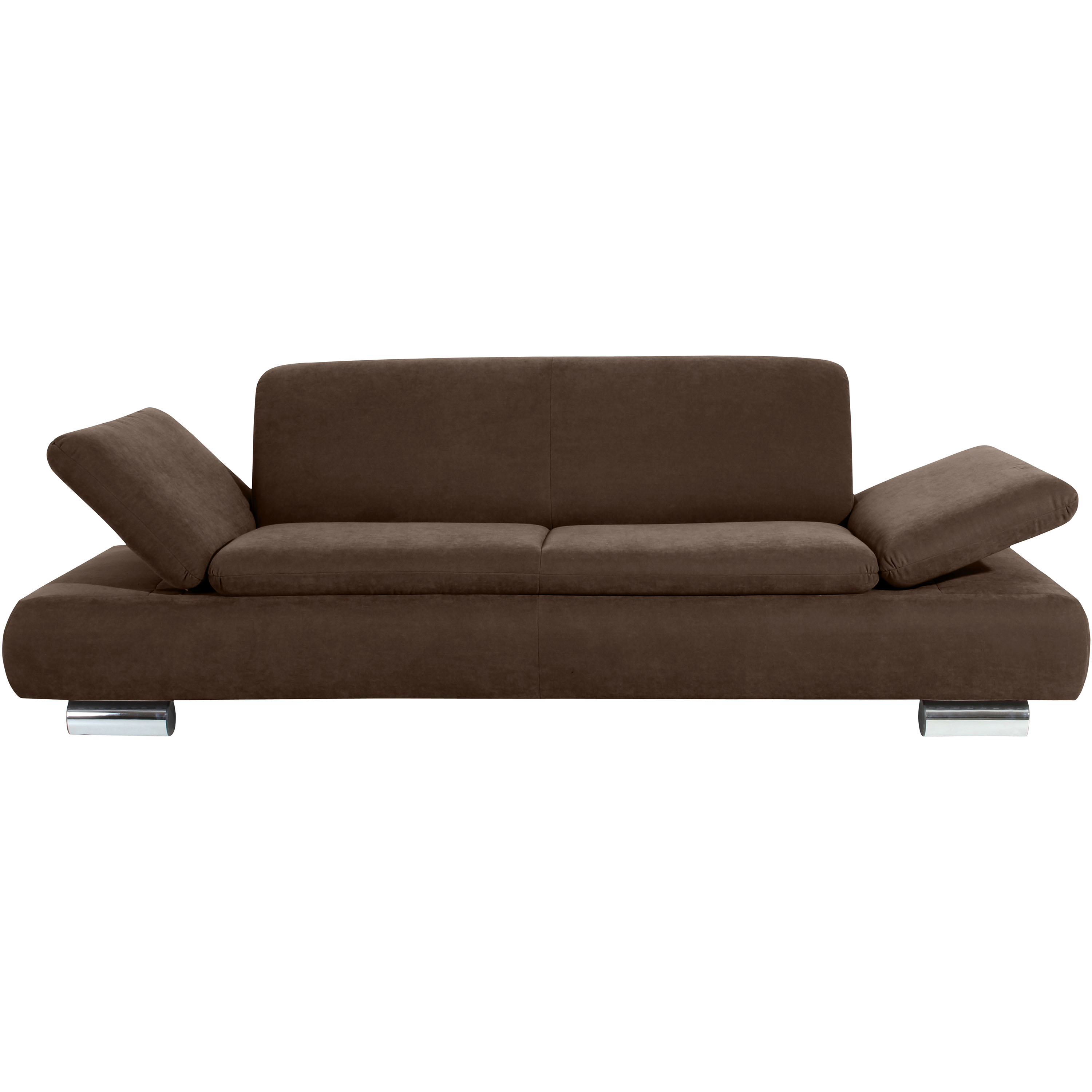 gemütlcihes 2,5-sitzer sofa mit hochgeklappten armteilen und verchromten metallfüssen