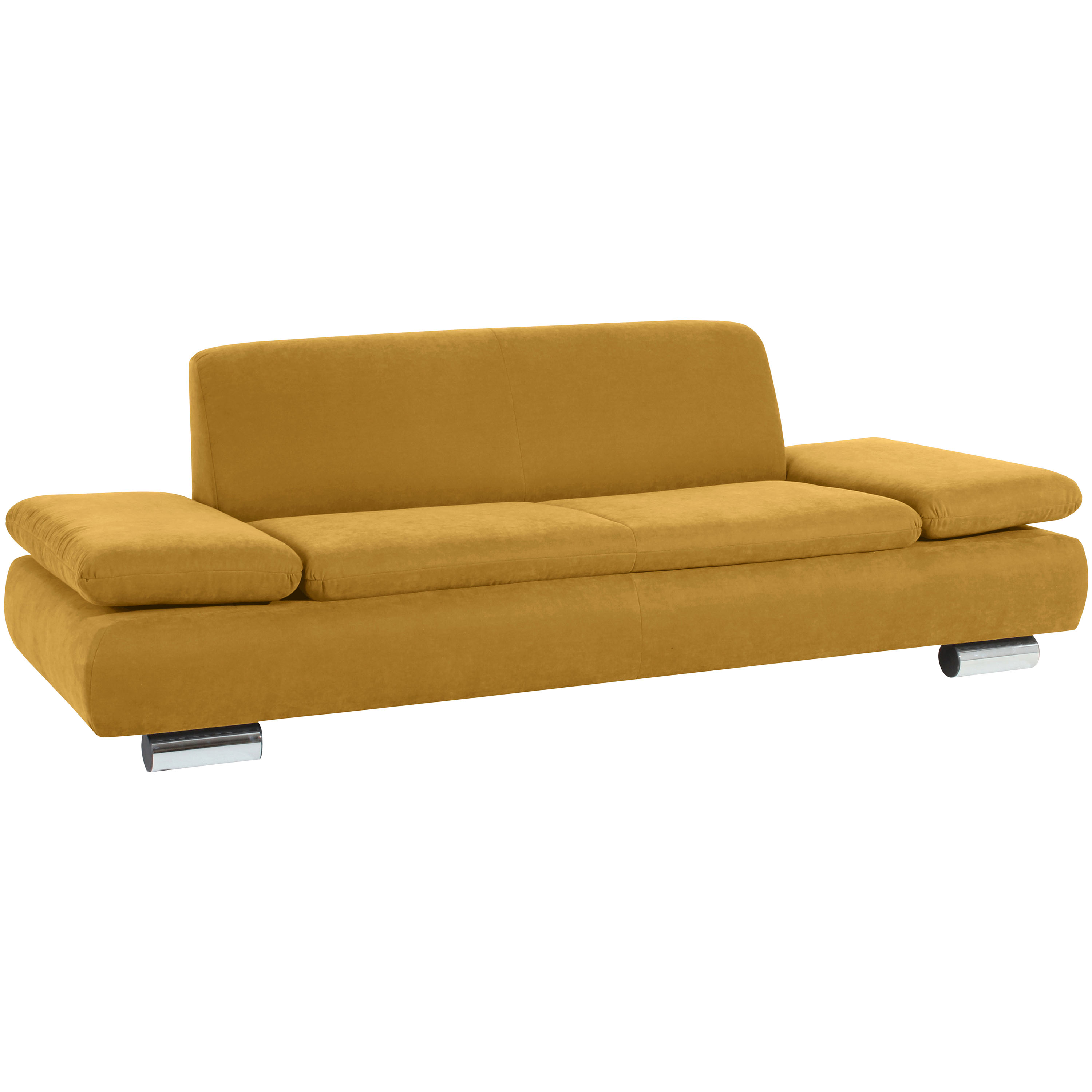 formschönes 2,5-sitzer sofa in mais mit verchromten metallfüssen