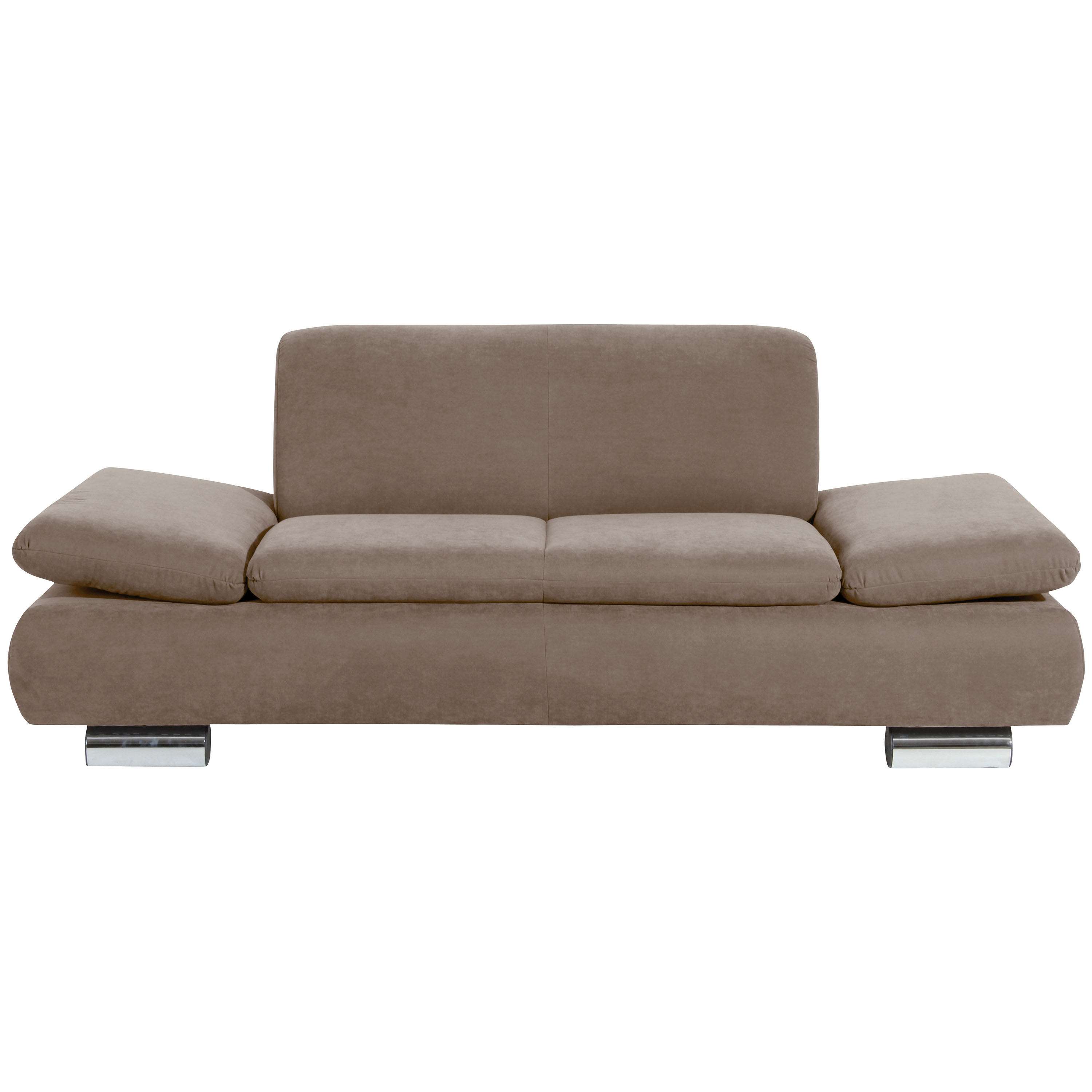 frontansicht von einem 2-sitzer sofa im farbton sahara mit verchromten metallfüssen